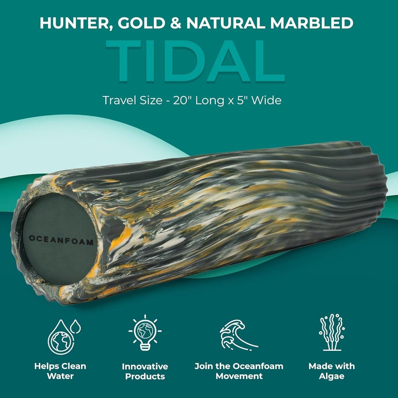 Oceanfoam Tidal Roller - Hunter, Gold & Natural Marbled - Muscle Massage Foam Roller for Back Pain & Stretching - Firm & Ergonomic Wide Wave Textured - Yoga, Athletics, Wellness - Full Size, 20" x 5" - Image 2